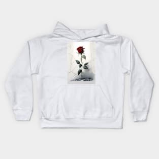 Single Red Rose Goth Gothic Style Watercolor Kids Hoodie